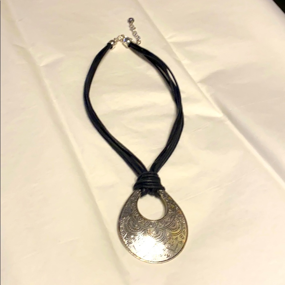 Leather necklace with diver engraved pendant  16”